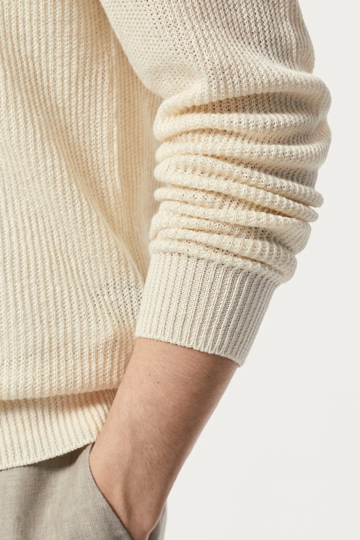 Cardigan à mailles côtelées en Lin et Coton