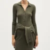 Robe polo côtelée en laine mérinos