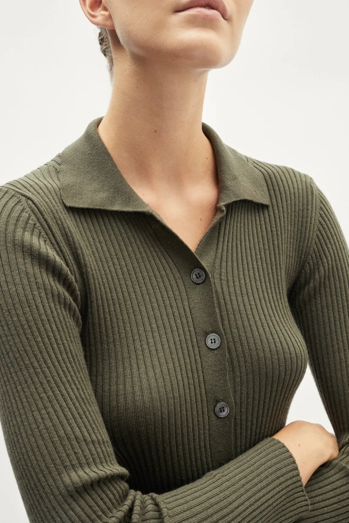 Robe polo côtelée en laine mérinos