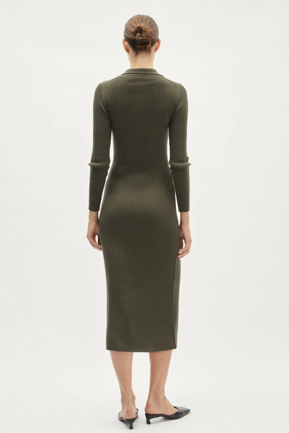 Robe polo côtelée en laine mérinos