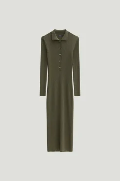 Robe polo côtelée en laine mérinos