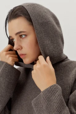 Sweat à capuche en maille de Laine côtelée