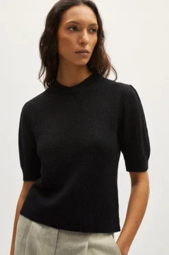 T-shirt à mailles côtelées en Lin et Coton avec pinces