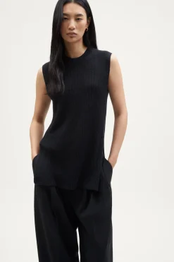 Veste sans manches à mailles côtelées en Lin et Coton