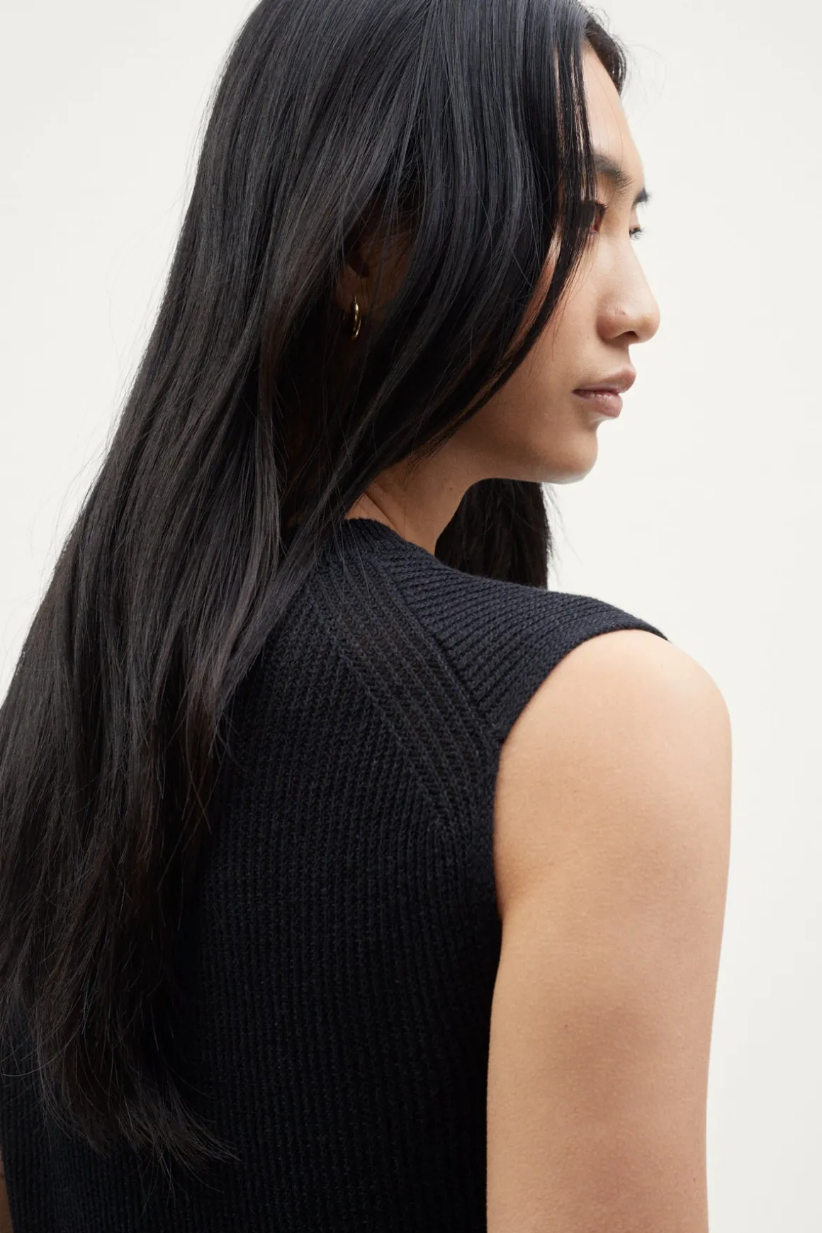 Veste sans manches à mailles côtelées en Lin et Coton