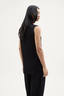 Veste sans manches à mailles côtelées en Lin et Coton