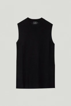 Veste sans manches à mailles côtelées en Lin et Coton